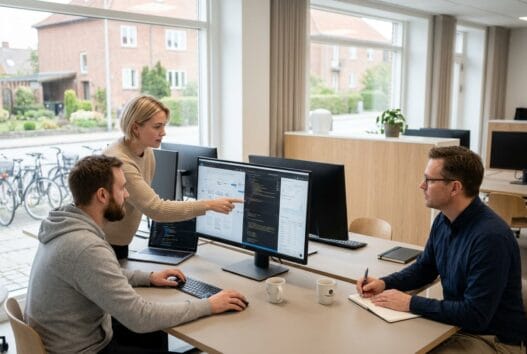 Danskt webbureau i Karlebo med team ved computer, der arbejder med design og SEO