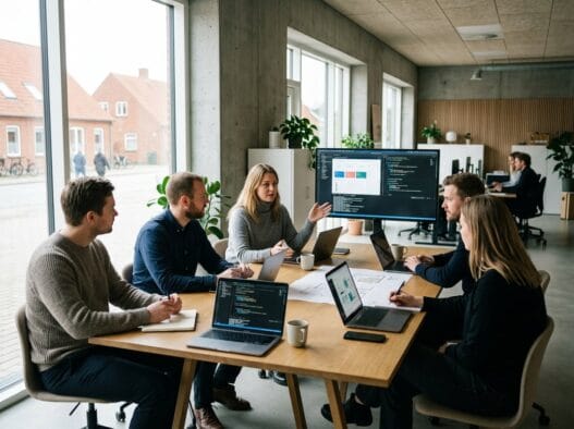 Skandinavisk team arbejder med webdesign og SEO på kontor i Kauslunde
