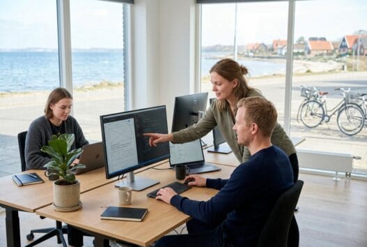 Skandinavisk webbureau-team arbejder med design og data i Kelstrup Strand