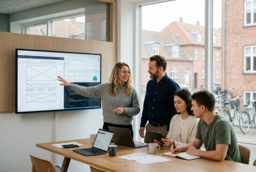 Skandinavisk team arbejder med webdesign og SEO på kontor i Kilden