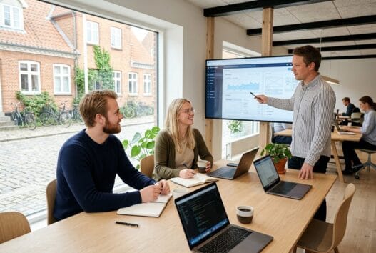 Dansk webbureau arbejder med design og data i moderne kontor i kirke helsinge