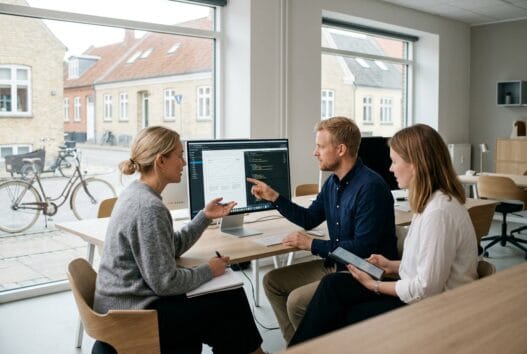 Dansk team arbejder med webdesign og SEO på kontor i klim
