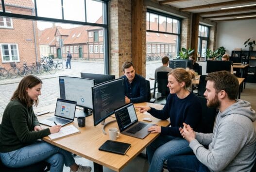Dansk webteam arbejder med digitale løsninger i kloster med moderne skandinavisk kontorlook