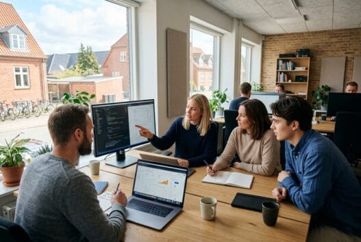 Dansk team arbejder med webdesign og digitale dashboards i kolind