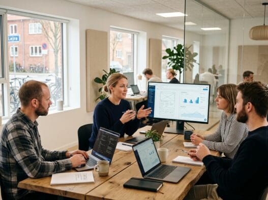 Skandinavisk webbureau i Lejre med team, der arbejder med digitale løsninger ved computere
