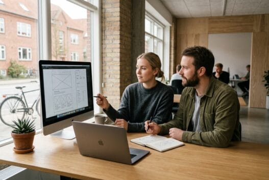 Moderne webbureau i Lintrup med dansk team, der arbejder med design, kode og digitale dashboards