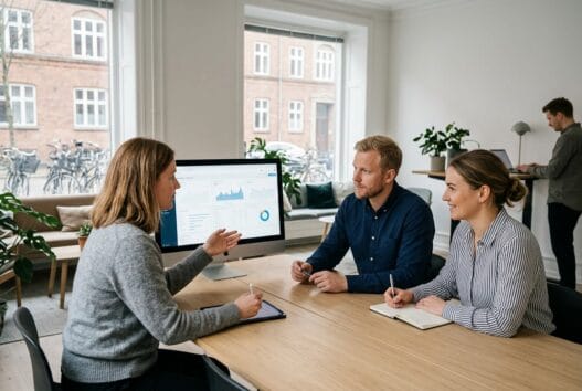 Moderne webbureau med dansk team ved computer i Lundby (5700) med fokus på digitalt arbejde