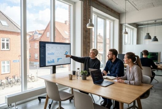 Team arbejder ved computer i et moderne webbureau i Lunderskov med fokus på digitale løsninger