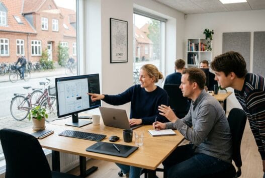 Dansk webbureau i Lynge (4180) med team, der arbejder med digitale løsninger ved computer