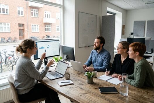 Skandinavisk webteam arbejder med digitale løsninger på kontor i Lyngerup