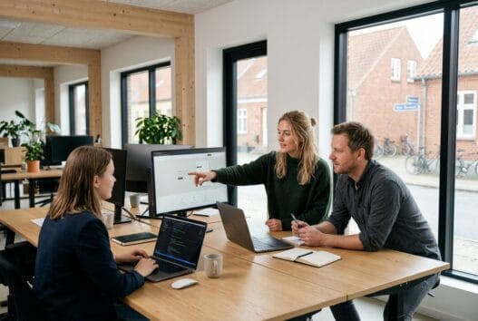 Skandinavisk team arbejder med webdesign og SEO på kontor i Maribo