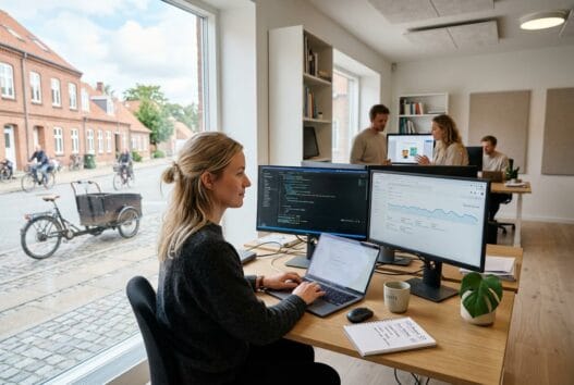 Realistisk webbureau i mejrup kirkeby med team, der arbejder med digital markedsføring og dashboards