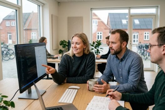 Skandinavisk webbureau i Morud med team foran skærme og digitale dashboards