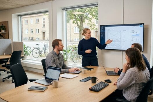 Dansk webbureau i Nagelsti med team foran skærme, der arbejder med webdesign, SEO og digitale løsninger