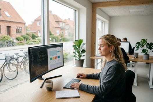 Skandinavisk team arbejder med webdesign og digitale dashboards i nørholm