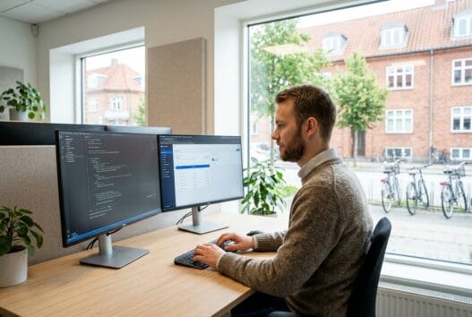 Team i moderne kontor arbejder med webdesign og digitale dashboards i nørre herlev