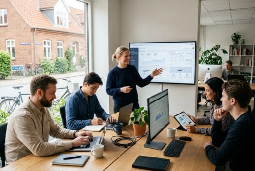 Skandinavisk webteam arbejder med digitale løsninger på kontor i Nørre Vissing