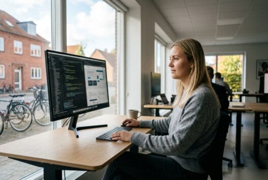 Dansk webbureau i Nordborg med team ved computer, der arbejder med digital strategi og design
