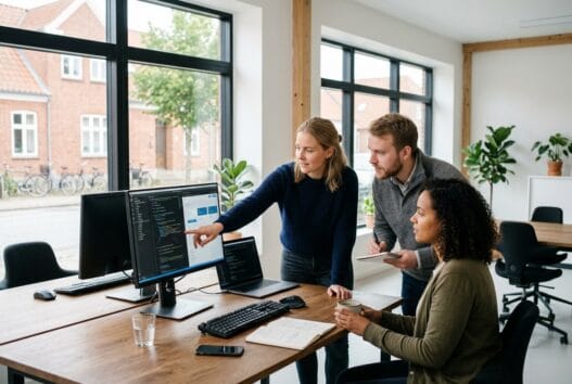 Skandinavisk team arbejder med webdesign og SEO på kontor i nors