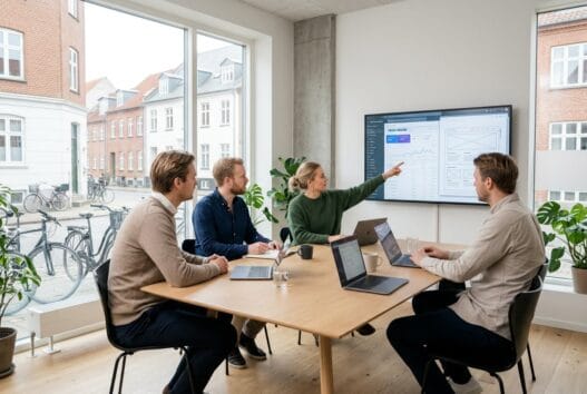 Dansk webteam arbejder med digitale løsninger på kontor i ny hagested