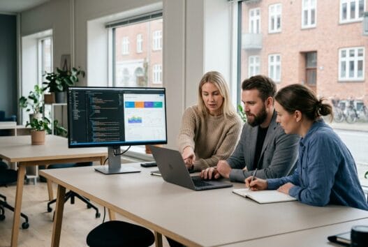 Dansk webbureau arbejder med digitale løsninger i ny højen med moderne kontor og naturligt lys