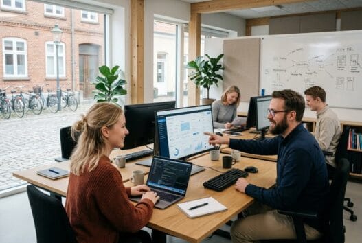Dansk webbureau arbejder med digital strategi og dashboards på kontor i Nykøbing Mors