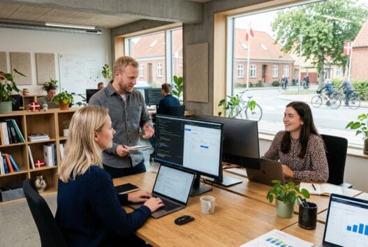 Webbureauteam arbejder ved computere i ørslev (4100) med fokus på digital udvikling og SEO