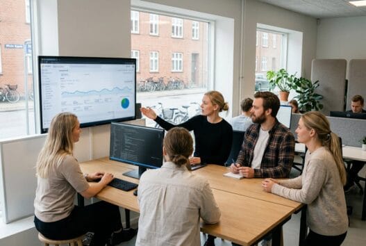 Moderne webbureau i Ølholm med dansk team, der arbejder med design, kode og digitale dashboards