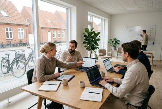 Dansk webbureau-team arbejder med digitale løsninger i ørum (8830) ved moderne computere