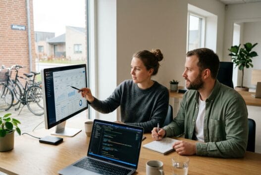 Skandinavisk webbureau i Øster Alling med team, der arbejder med design, kode og digitale dashboards