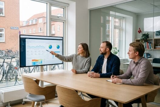 Skandinavisk team arbejder med digital strategi og webdesign på kontor i øster hornum