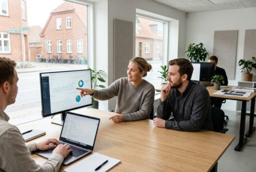 Skandinavisk team arbejder med webdesign og digitale dashboards i øster tørslev