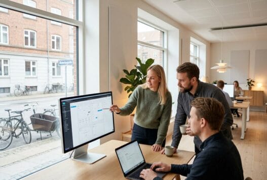 Dansk webbureau i Østerby med team ved computer, der arbejder med digital markedsføring