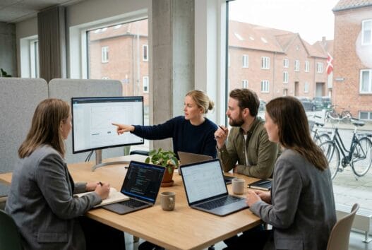Dansk webbureau i Ravnsbjerg med team, der arbejder med digital strategi og webdesign på kontoret
