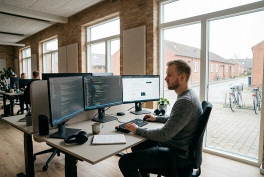 Dansk webbureau i Rodskov med team ved computere, der arbejder med design og digital strategi