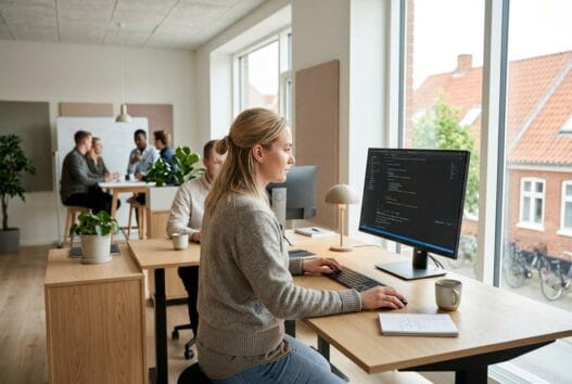 Moderne kontormiljø med dansk team, der arbejder med webdesign og SEO i sæby (4070)