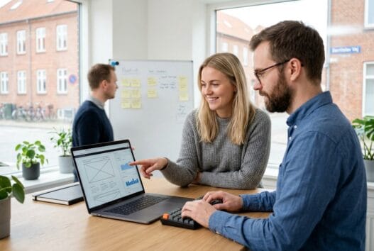 Dansk team arbejder med webdesign og digitale løsninger på kontor i Serritslev
