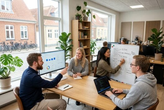 Skandinavisk team arbejder med webdesign og SEO på kontor i sevel