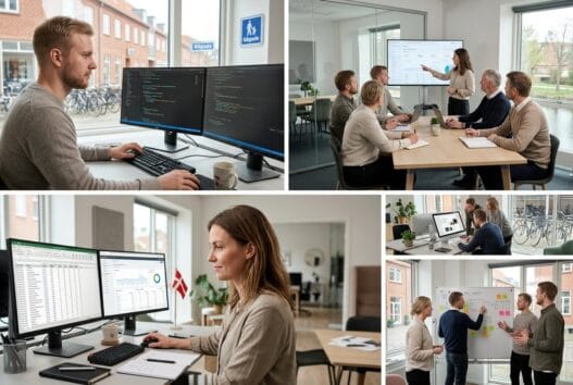 Moderne webbureau i Silkeborg med dansk team, der arbejder med digitale løsninger ved computer