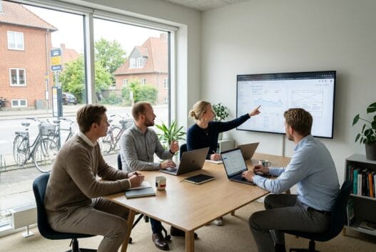 Skandinavisk webteam arbejder med design og data på kontor i Sjølund
