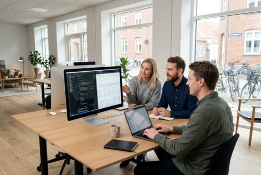 Moderne kontor med danske medarbejdere, der arbejder med webdesign og SEO i skals