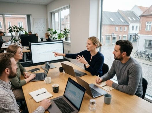 Moderne webbureau i Skanderborg med dansk team, der arbejder med design, kode og digitale dashboards