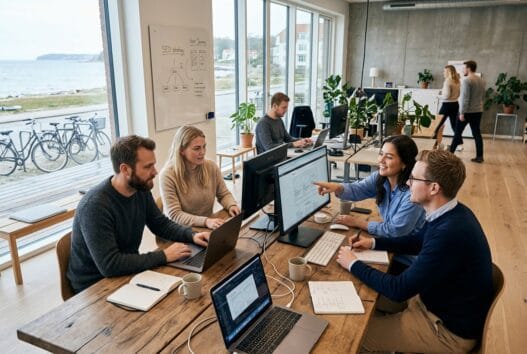 Skandinavisk webteam arbejder med digitale løsninger på kontor i Skodsborg