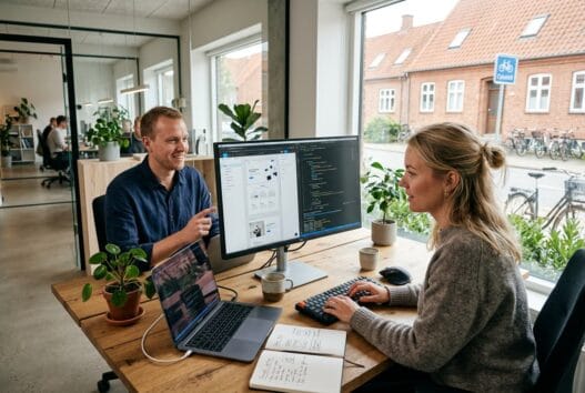 Skandinavisk team arbejder med webdesign og SEO i skovby (5400) i et moderne kontor