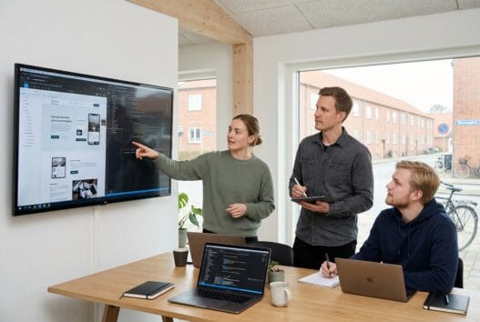 Moderne kontor med dansk team, der arbejder med webdesign og SEO i skovsgård