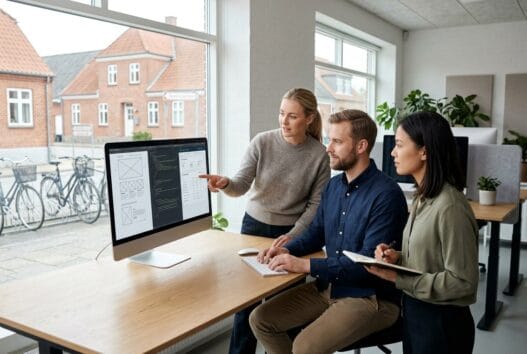Moderne webbureau i skraverup med dansk team, der arbejder med design, kode og digitale dashboards