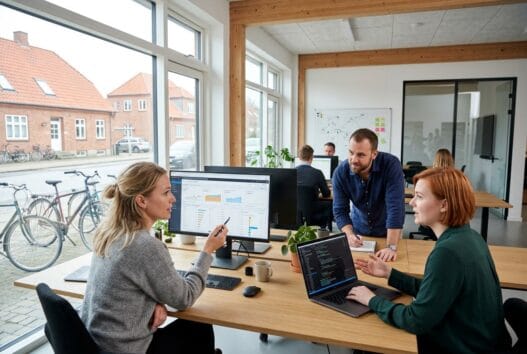 Skandinavisk team arbejder med webdesign og SEO på kontor i Slagslunde