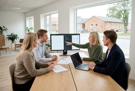 Dansk webbureau i Sønderholm med team ved computere og digitale dashboards