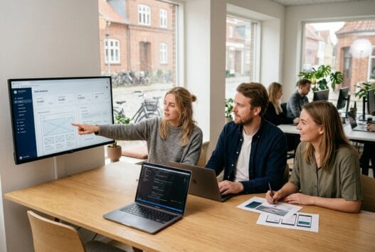 Skandinavisk team arbejder med webdesign og digitale dashboards i søndersø