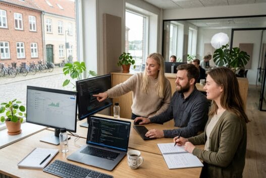 Webbureau i Sorø med dansk team, der arbejder med digital strategi foran skærme